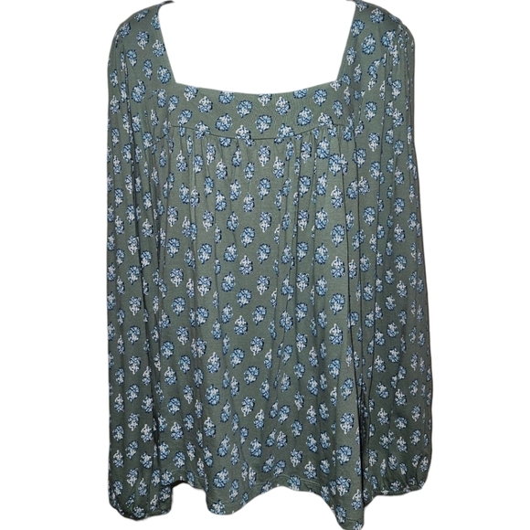 Lucky Brand Tops - Lucky Brand Floral Peasant Square Neck Elastic Cuff Long Sleeve Top